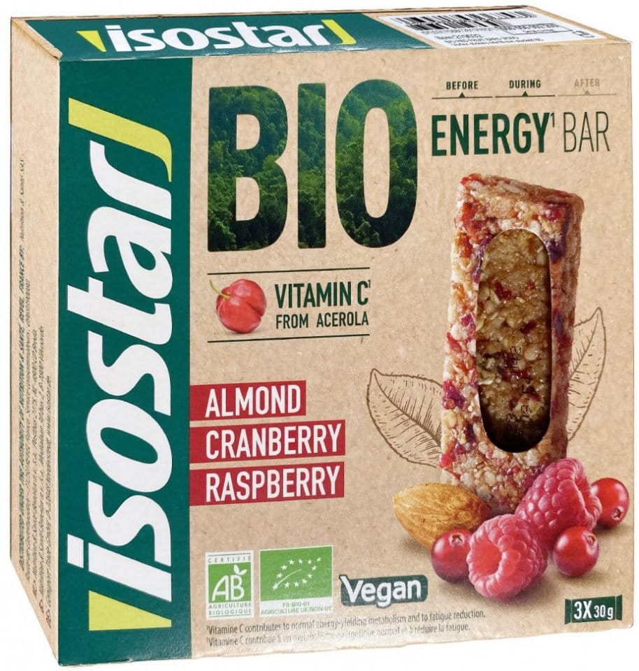 Bio energetická tyčinka Isostar 3x30g mandle/červené ovoce